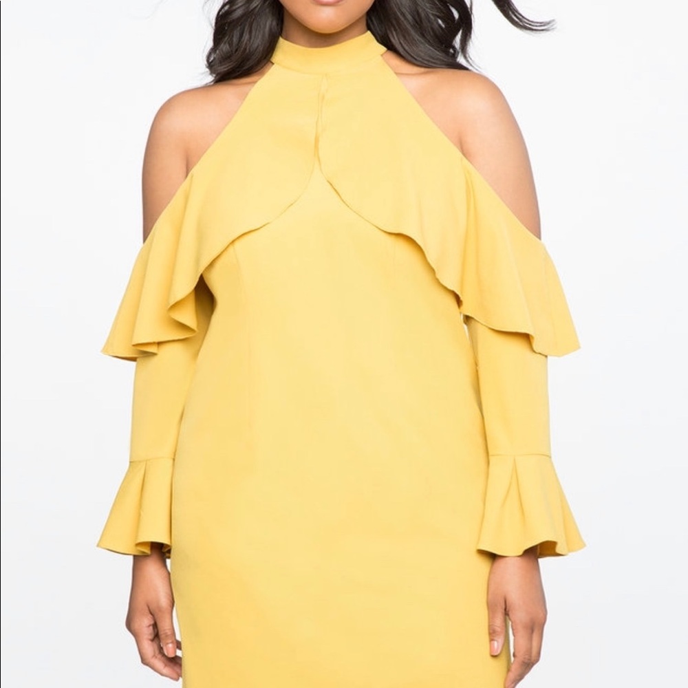 Eloquii Gold Cold Shoulder Dress